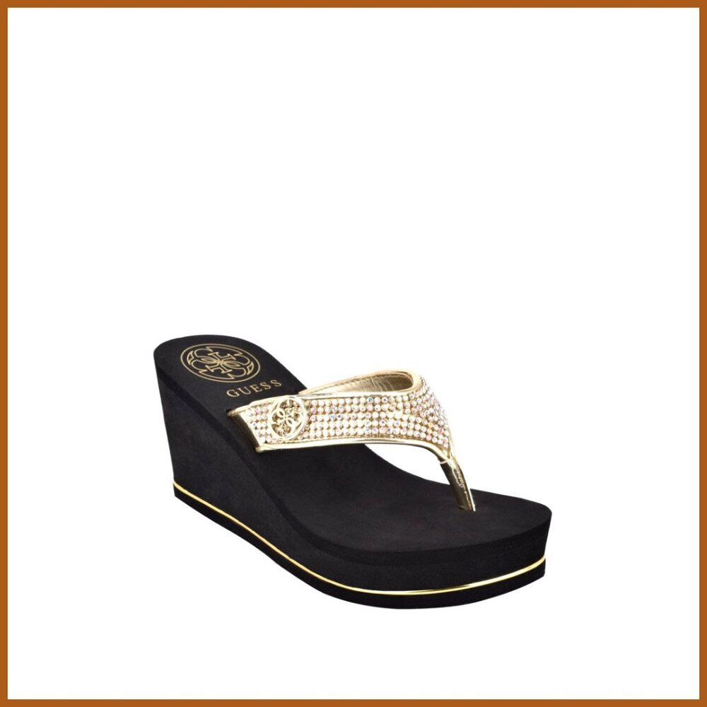 Rhinestone Embellished Synthetic Wedge Flip-Flop Sandal